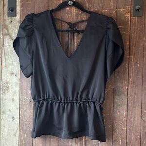 Nine West Black V-Neck Blouse with Tie Back